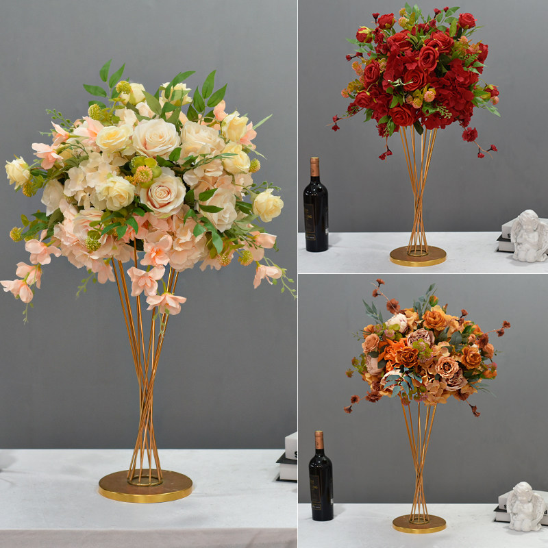 高档电镀铁艺花器桌花酒店婚礼主桌花橱窗ktv装饰假花桌面摆件花