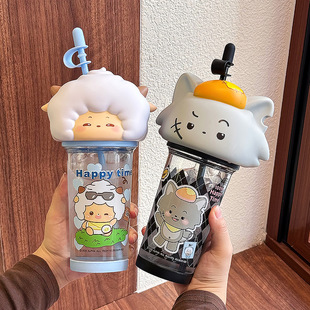 喜羊羊与灰太狼联名水杯女生日礼物可爱夏日懒羊羊吸管杯子大容量