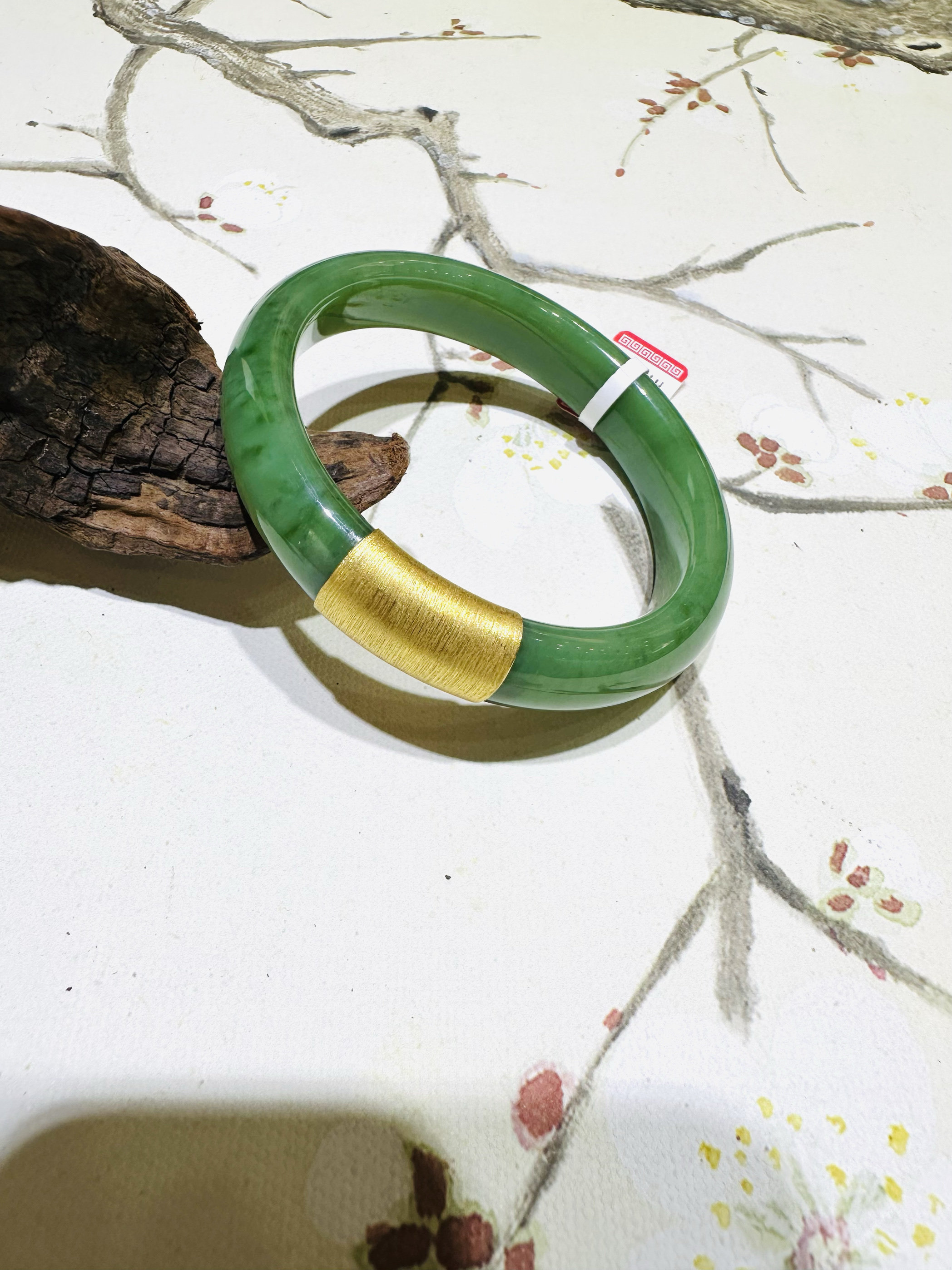 18k金镶玉碧玉手镯手饰