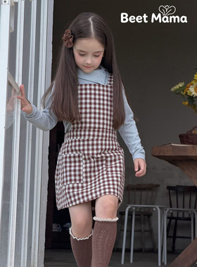 复古学院风格子背带裙小女孩裙子
