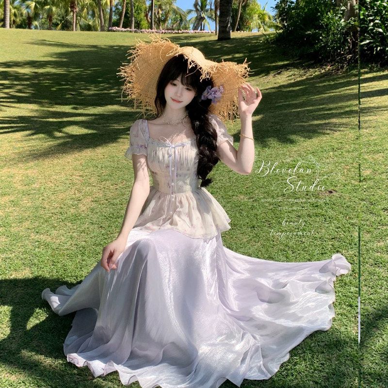 2026春秋夏季绝美度假风长裙仙气珠光高级感飘逸显瘦大摆半身裙