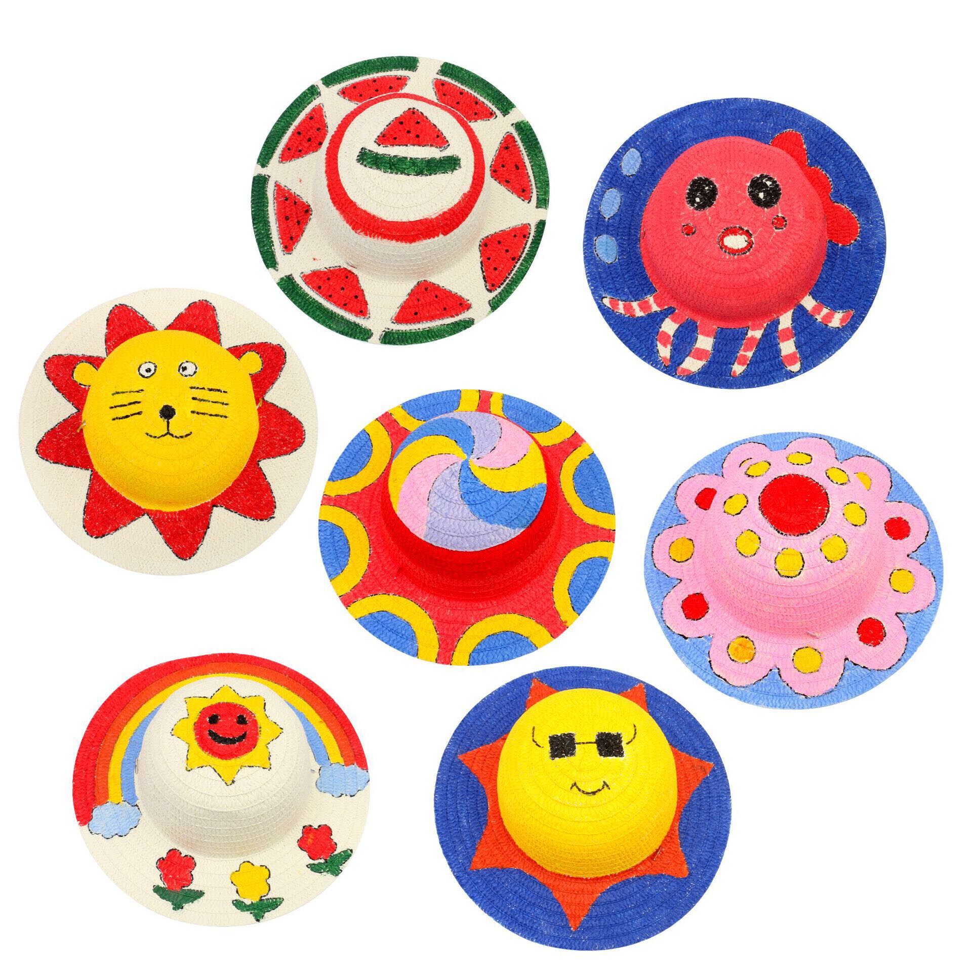 儿童diy手工涂鸦创意美术材料幼儿园墙面布置装饰空白绘画草帽