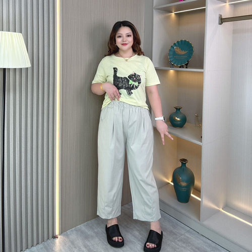 大码胖mm夏季薄款冰丝九分奶奶裤