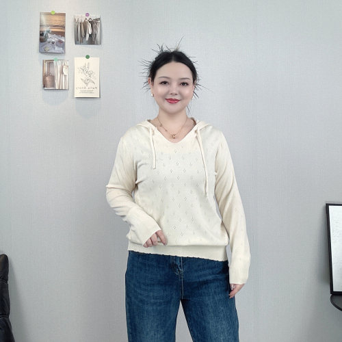 大码女装连帽镂空针织衫女打底衫