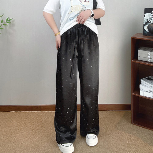 冰丝仿醋酸阔腿裤女夏大码直筒裤