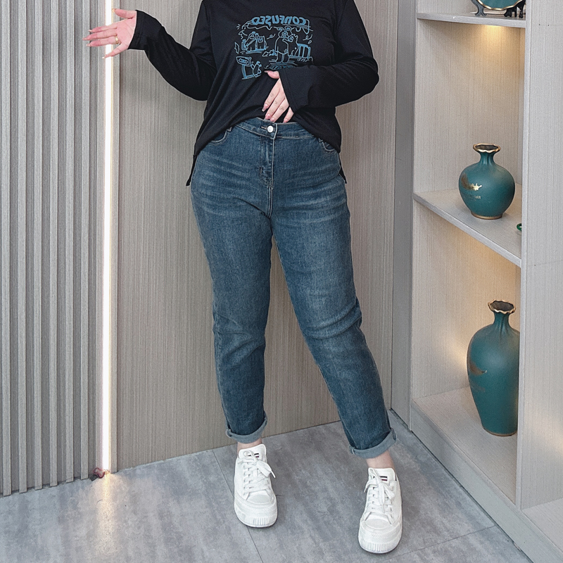 春秋季大码牛仔裤女显瘦哈伦裤子