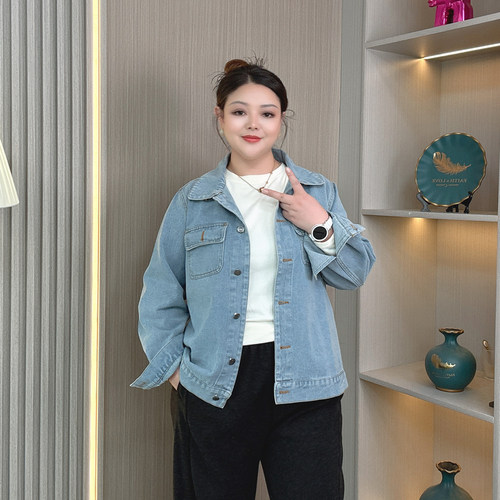 大码胖妹妹春秋休闲百搭牛仔外套