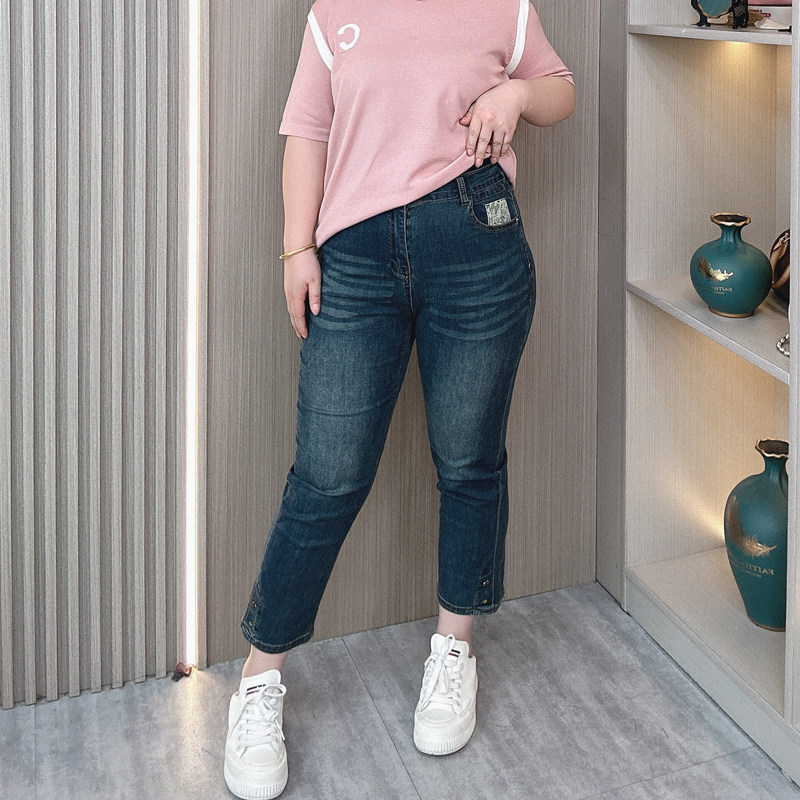 直筒高腰牛仔裤女春夏大码胖mm宽松显瘦弹力休闲阔腿九分烟管裤子,女装/女士精品,大码裤装,淘宝优惠券,粉丝福利购,淘宝优惠卷