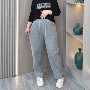 女胖MM宽松显瘦休闲阔腿松紧腰抽绳直筒裤 春秋季 香蕉裤 窄版 子 大码