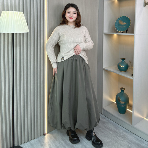 大码胖妹妹春秋高腰显瘦灯笼裙子