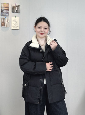 大码针织领保暖白鸭绒羽绒服女冬