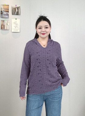 大码女装连帽镂空蕾丝衫时尚上衣