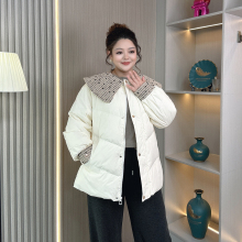 韩系娃娃领白鸭绒羽绒服女冬季大码胖mm200斤加厚保暖中长款外套