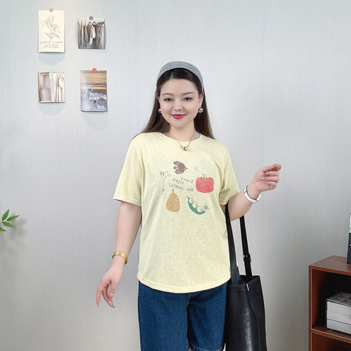短袖T恤女大码时尚百搭正肩上衣
