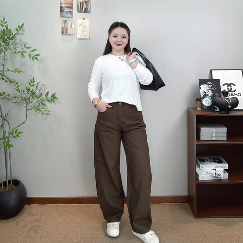 大码高腰阔腿裤女休闲直筒长裤子