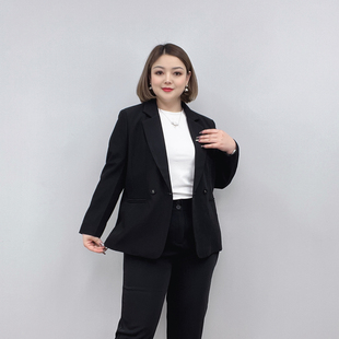 200斤胖MM显瘦黑色西装 女装 女外套 休闲西服上衣大码 高级感春秋季