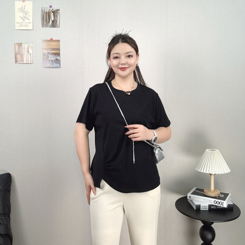 设计感褶皱短袖T恤女夏大码上衣