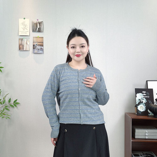 条纹针织衫女开衫大码休闲打底衫