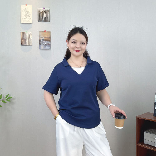 维C胖衣坊大码显瘦假两件T恤上衣