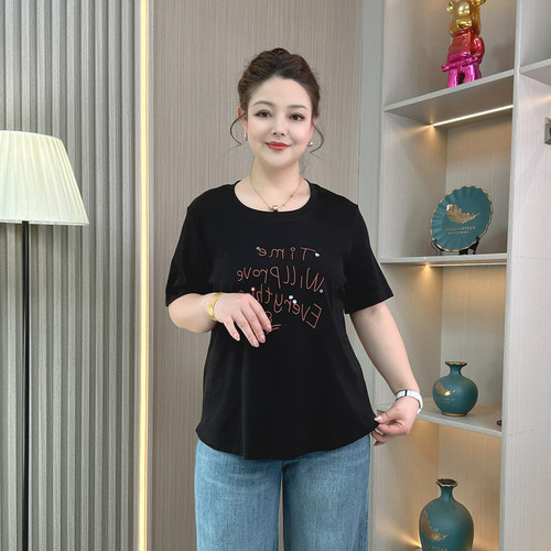大码体恤字母印花短袖T恤女上衣
