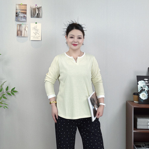 假两件拼色长袖上衣女大码打底衫