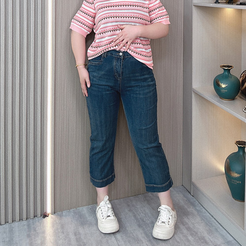 美式复古九分牛仔裤女夏大码显瘦