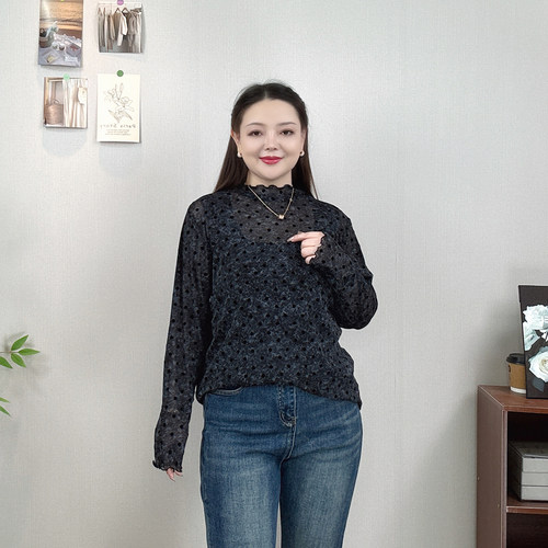 木耳边长袖打底衫女大码上衣T恤