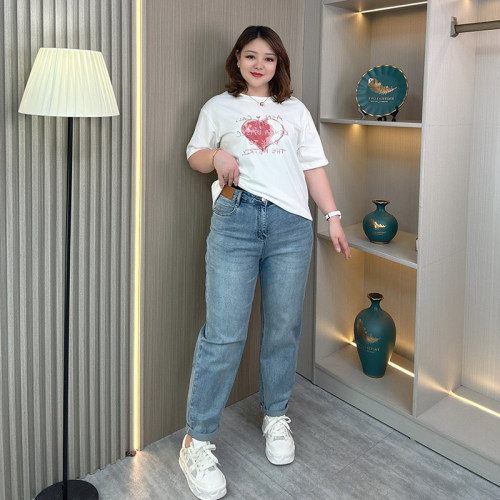 夏季薄款大码高腰弹力显瘦牛仔裤