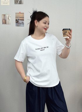 白色短袖t恤女夏大码字母印花简约百搭宽松显瘦休闲正肩体恤上衣