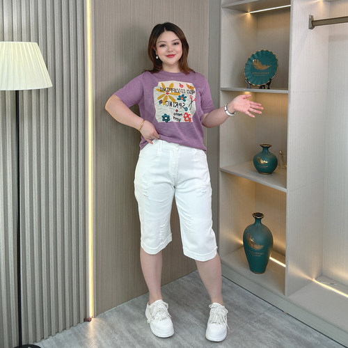 大码女装夏季弹力破洞牛仔短裤