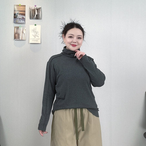 大码女装高领长袖T恤打底衫上衣