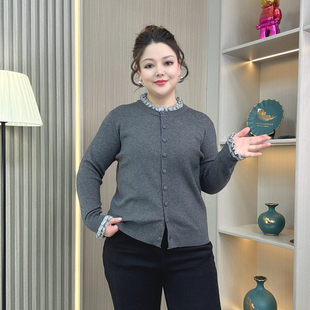 开衫 气质撞色花边领针织衫 慵懒洋气长袖 胖MM时尚 毛衣 2025秋冬大码