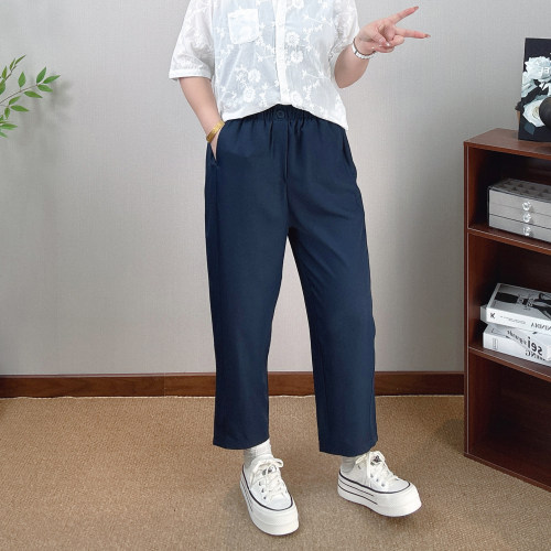大码高腰阔腿裤女休闲直筒九分裤