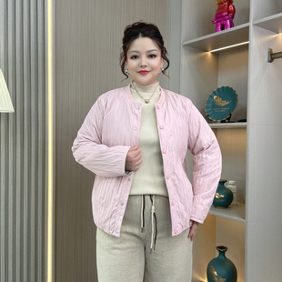 大码 夹棉轻薄竖格棉衣棉袄秋冬宽松保暖外套纯色内搭立领棉服 女装