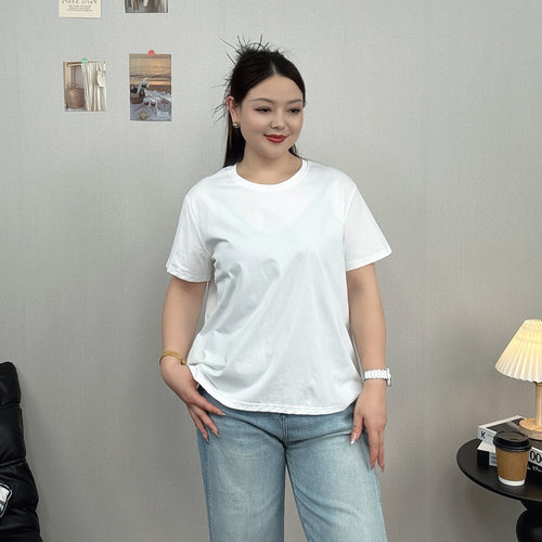 大码女装夏季凉感白色短袖T恤女