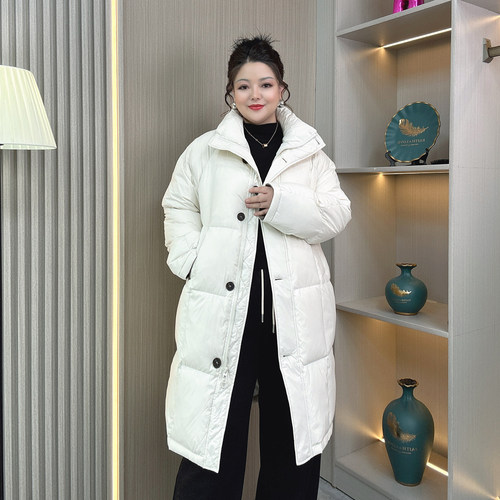 大码胖mm秋冬季中长款过膝羽绒服
