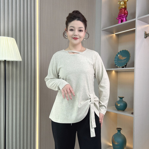 慵懒风长袖T恤女镂空领正肩上衣