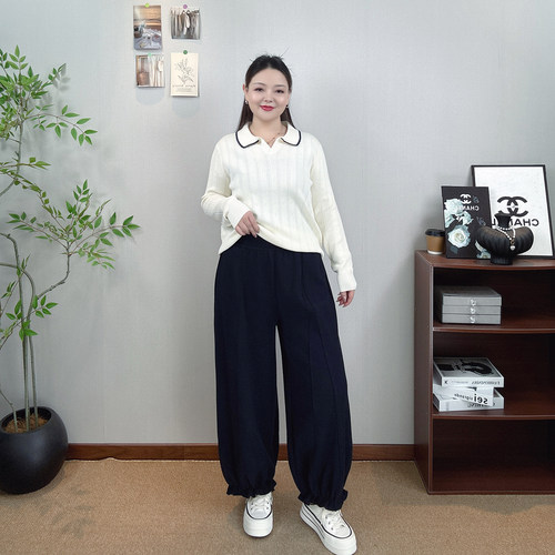 大码秋装仿羊绒阔腿裤女花苞裤子