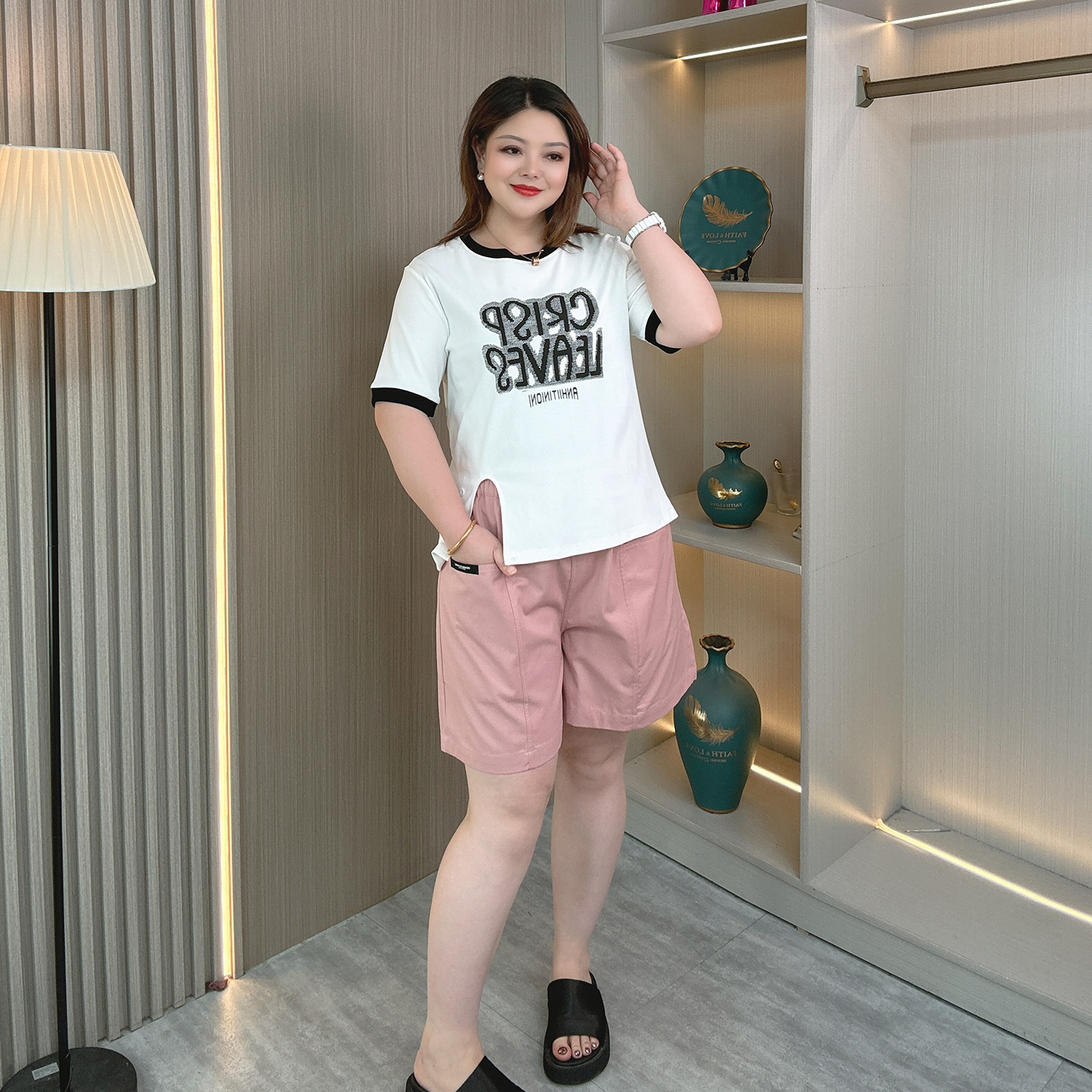 大码女装夏季设计感开叉短袖T恤