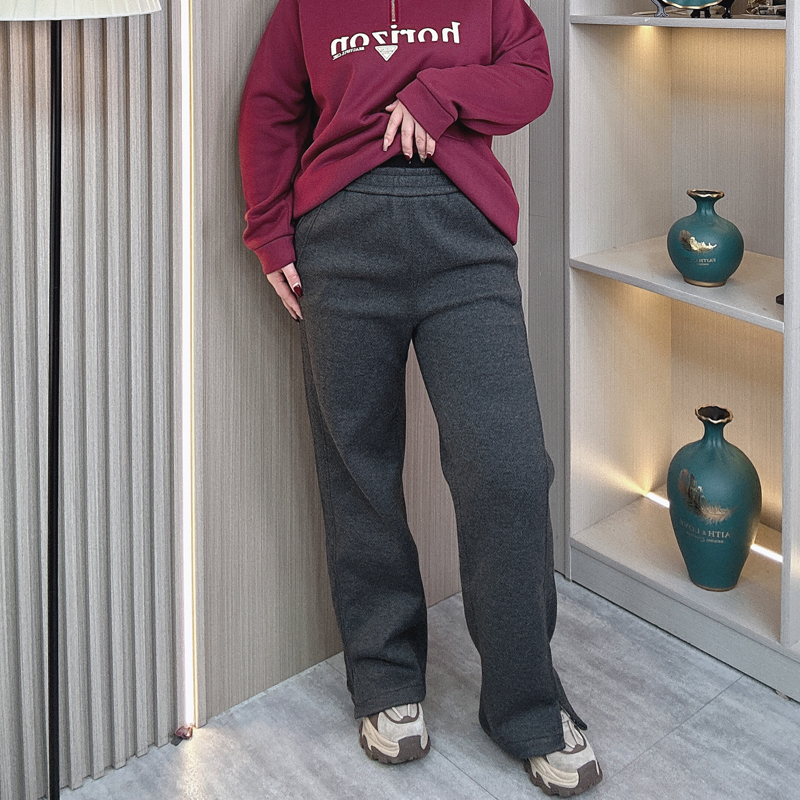 冬季加绒保暖显瘦羊毛窄版阔腿裤