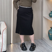 一步裙西装 开叉包臀裙女大码 胖mm裙子2025春夏新款 直筒中长半身裙
