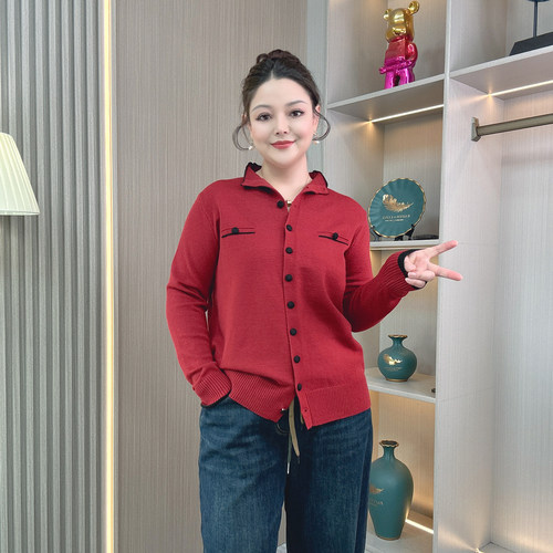 秋冬新款立领单排扣针织开衫毛衣