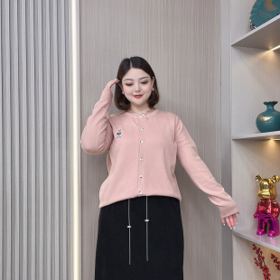 开衫 小熊刺绣针织衫 女大码 胖mm显瘦时尚 毛衣 2026秋装 圆领长袖 新款
