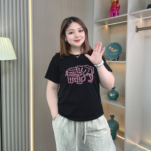 大码洋气舒适纯棉正肩t恤女短袖