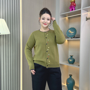 韩版宽松大码针织毛衣女秋冬新款胖mm彩色扣百搭简约显瘦开衫外套