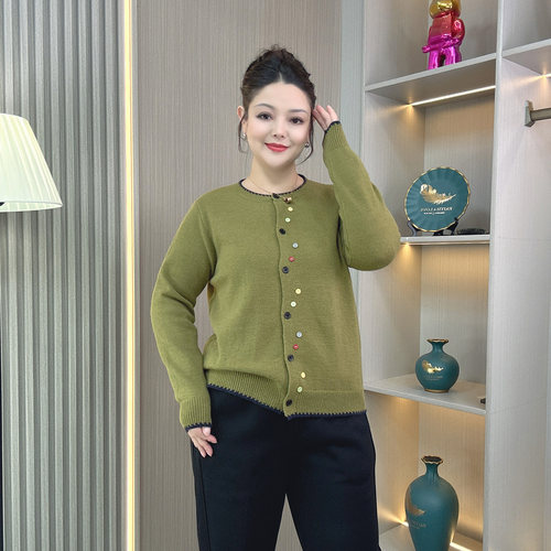 彩色扣百搭简约针织开衫毛衣外套