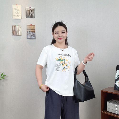 大码夏季薄款短袖印花T恤女上衣