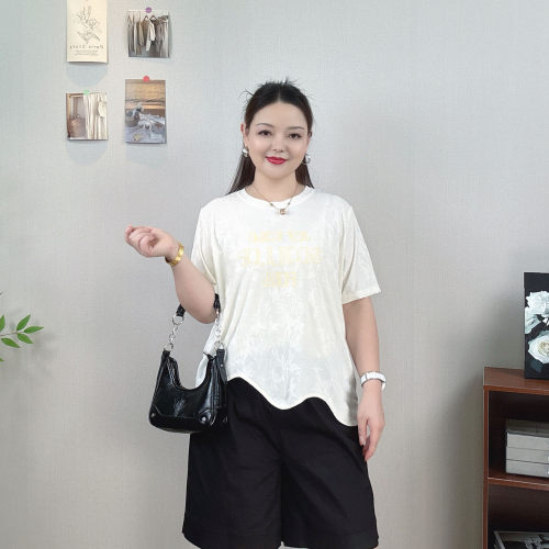 大码设计感印花短袖T恤女夏上衣