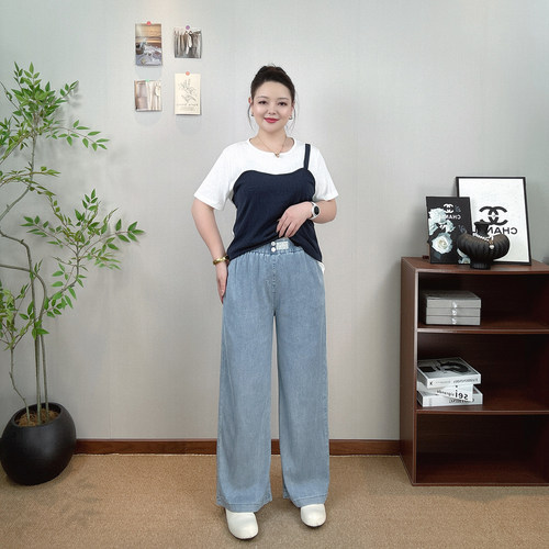 薄款天丝牛仔裤女装大码直筒裤子