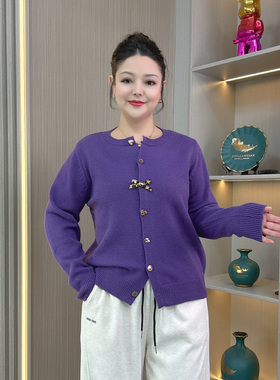 大码女装韩系多巴胺蝴蝶结针织衫冬季软糯北极绒毛衣开衫春秋外套